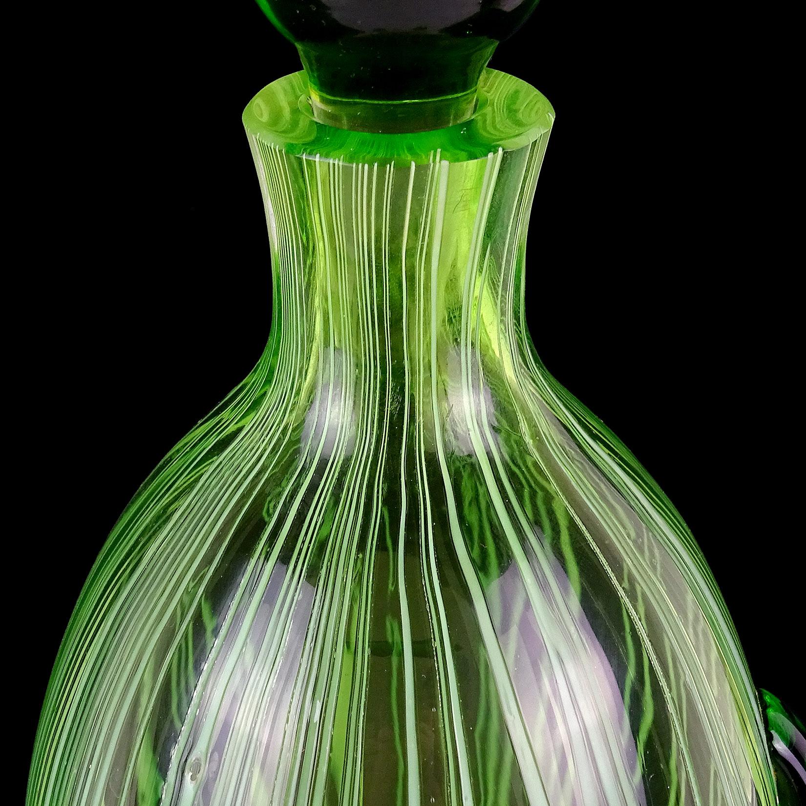 Hand-Crafted Fratelli Toso Murano Midcentury Green Clown Face Italian Art Glass Decanter