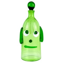 Fratelli Toso Murano Mitte des Jahrhunderts grün Clown Gesicht italienische Kunst Glas Karaffe