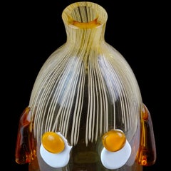 Fratelli Toso Murano Midcentury Orange Clown Face Italian Art Glass Decanter