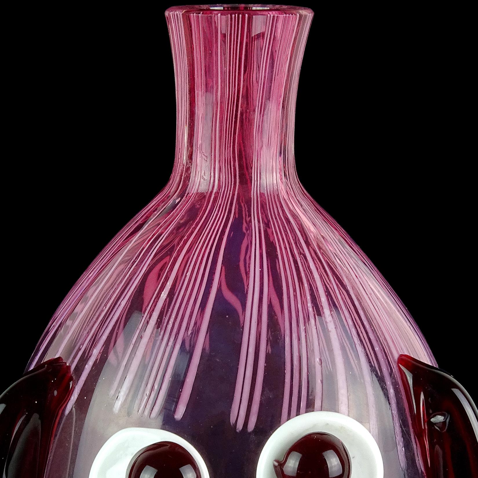 Mid-Century Modern Fratelli Toso Murano Midcentury Pink Red Clown Face Italian Art Glass Decanter