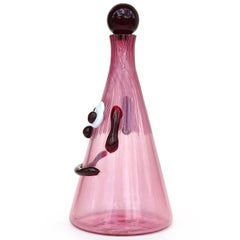 Dekanter aus italienischem Muranoglas mit rosa-rotem Gesicht von Fratelli Toso, Mitte des Jahrhunderts