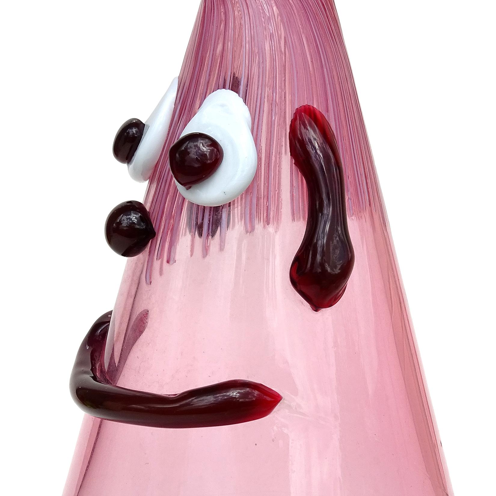 Mid-Century Modern Fratelli Toso Murano Midcentury Pink Red Face Italian Art Glass Bottle Decanter