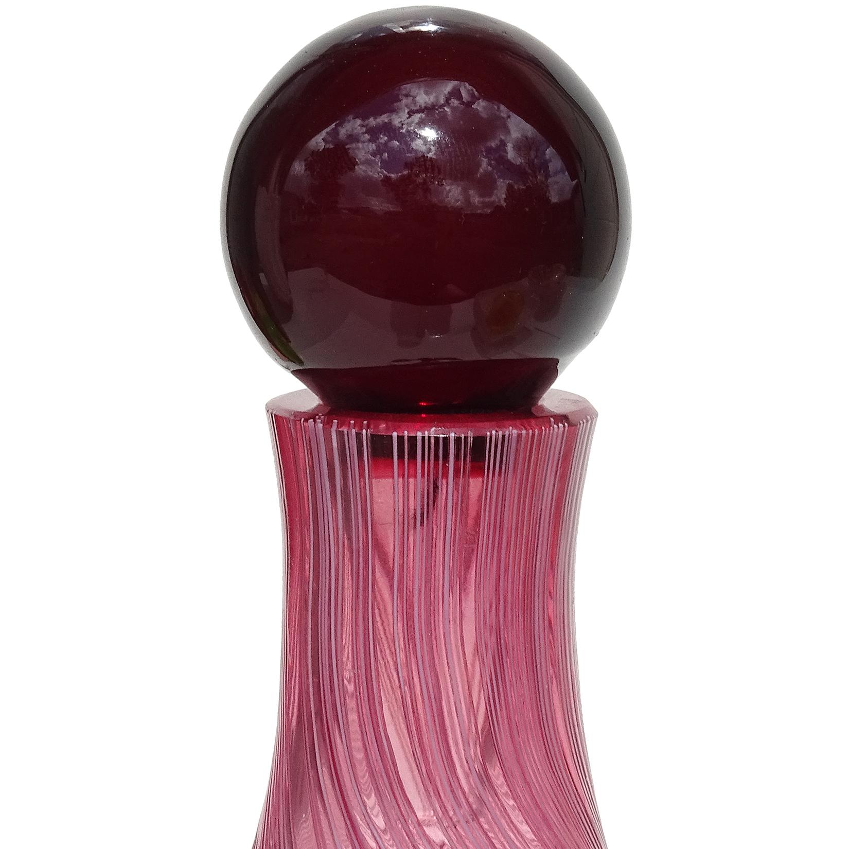 Hand-Crafted Fratelli Toso Murano Midcentury Pink Red Face Italian Art Glass Bottle Decanter