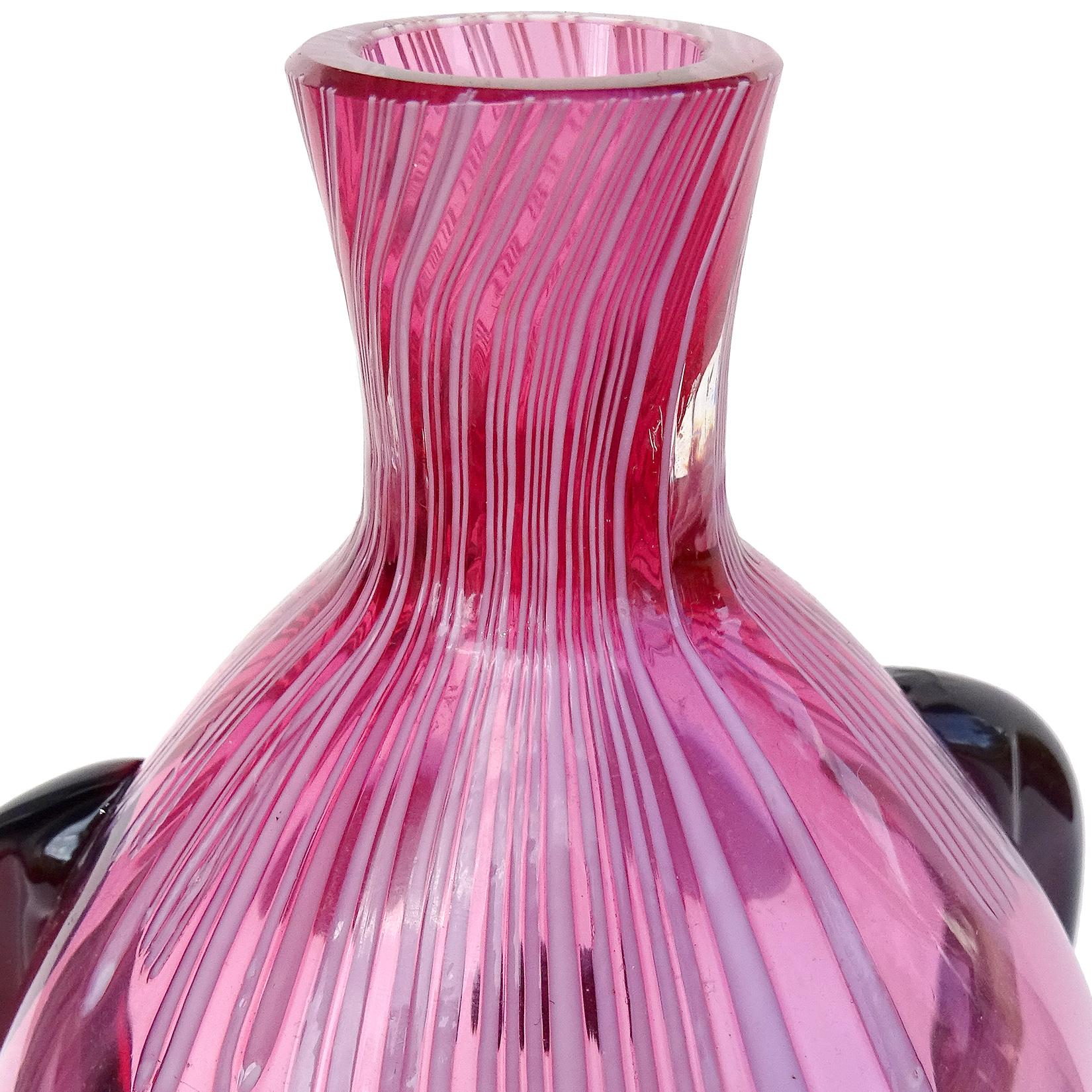 Mid-Century Modern Fratelli Toso Murano Midcentury Pink Red Face Italian Art Glass Bottle Vase