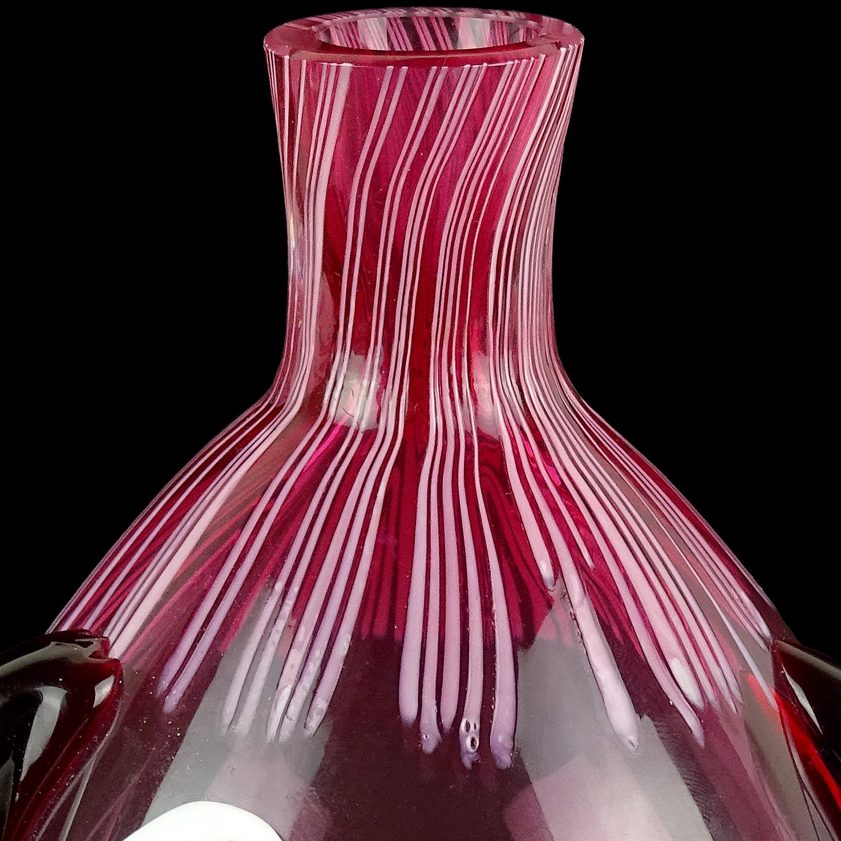 Hand-Crafted Fratelli Toso Murano Midcentury Pink Red Face Italian Art Glass Bottle Vase
