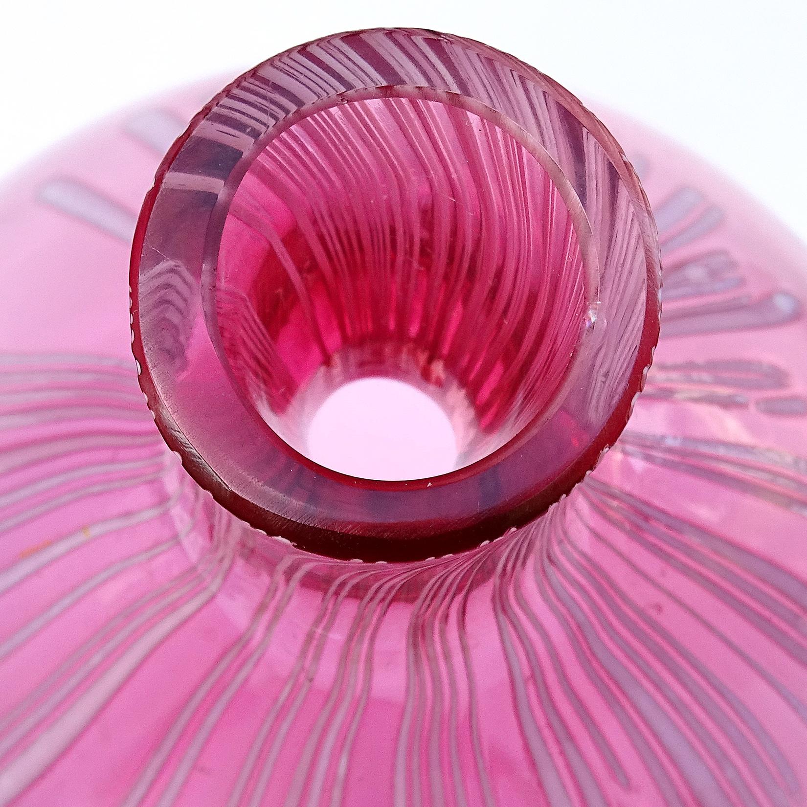 20th Century Fratelli Toso Murano Midcentury Pink Red Face Italian Art Glass Bottle Vase