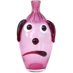 Fratelli Toso Murano Midcentury Pink Red Face Italian Art Glass Bottle Vase