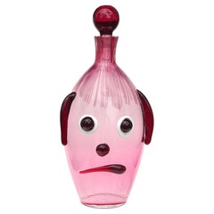 Carafe en verre d'art italien Fratelli Toso Murano Midcentury Pink Red Face