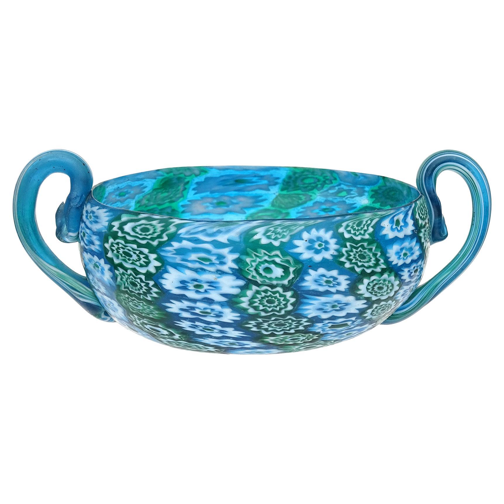 Fratelli Toso Murano Millefiori Flower Antique Italian Art Glass Vide Poche Bowl