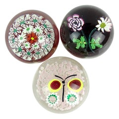 Fratelli Toso Murano Millefiori Flower Butterfly Italian Art Glass Paperweights