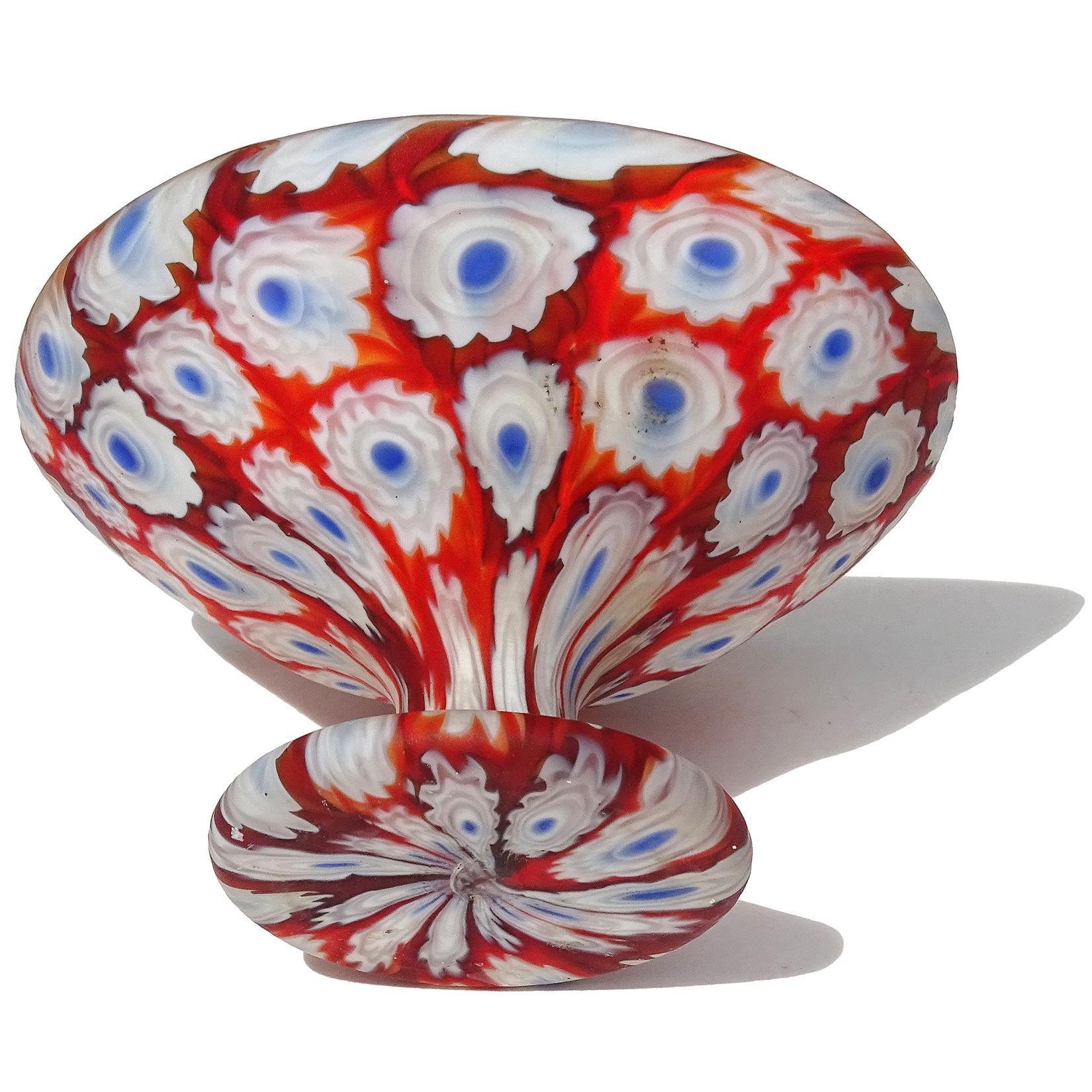 Fratelli Toso Murano Millefiori Flower Mosaic Italian Art Glass Footed Cup In Good Condition For Sale In Kissimmee, FL