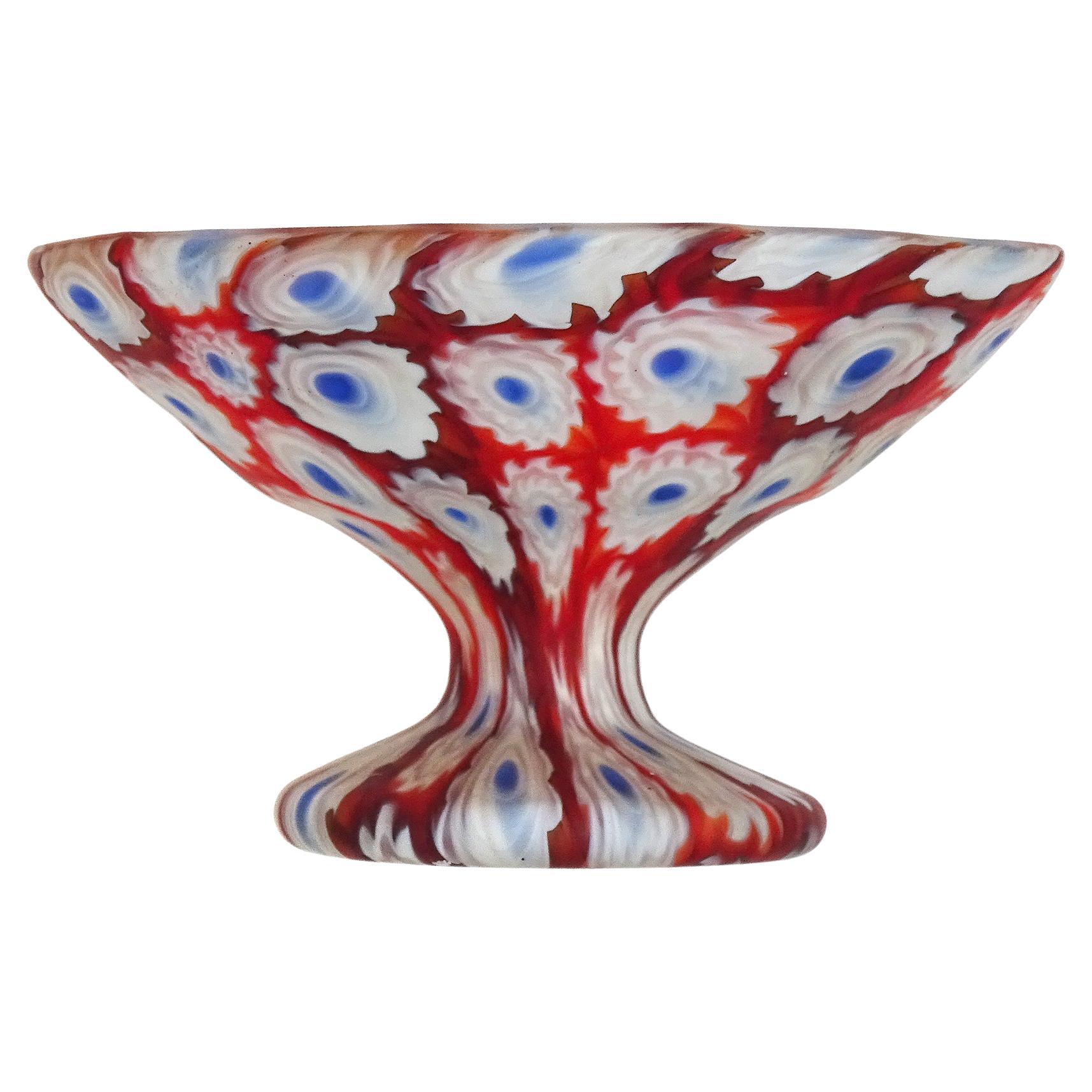 Fratelli Toso Murano Millefiori Flower Mosaic Italian Art Glass Footed Cup