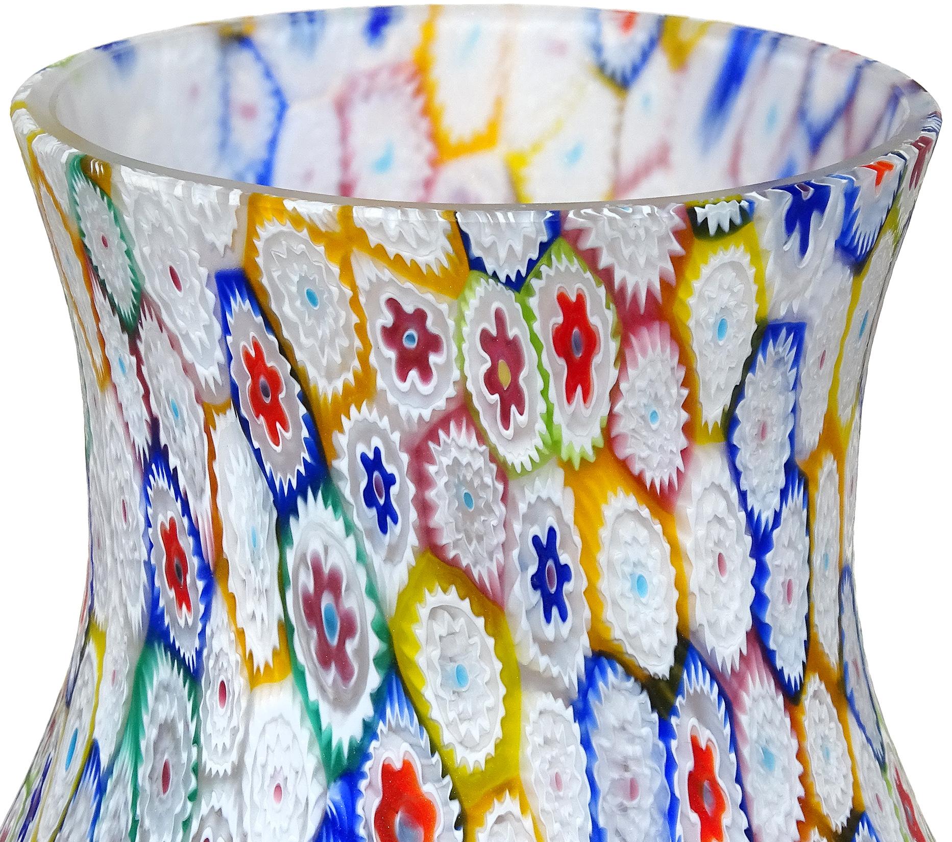 Hand-Crafted Fratelli Toso Murano Millefiori Flower Mosaic Italian Art Glass Footed Vase