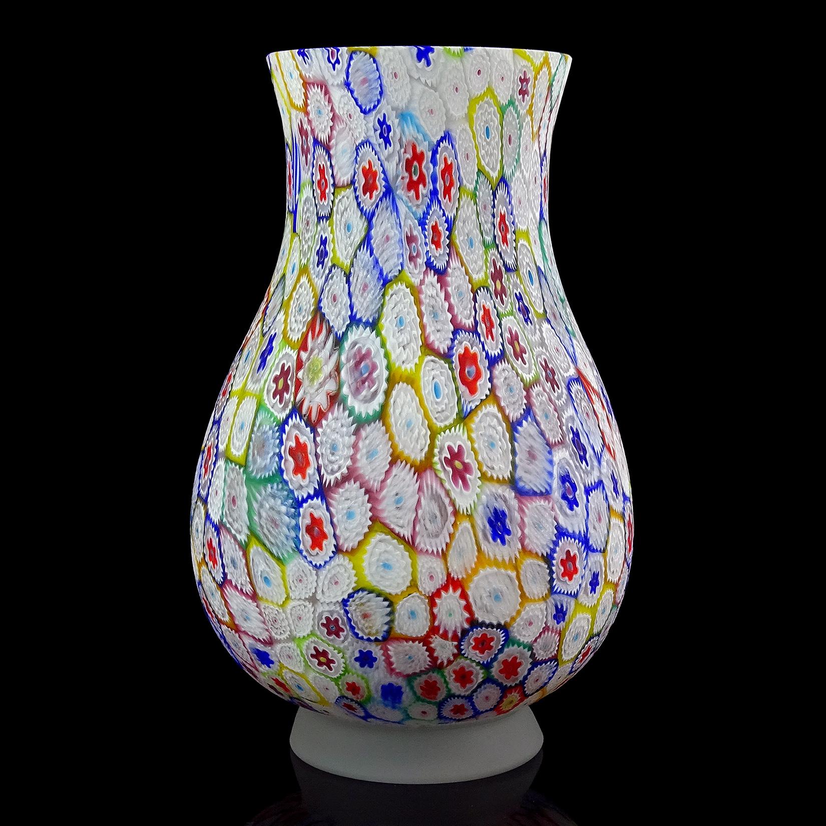 Fratelli Toso Murano Millefiori Flower Mosaic Italian Art Glass Footed Vase In Good Condition In Kissimmee, FL