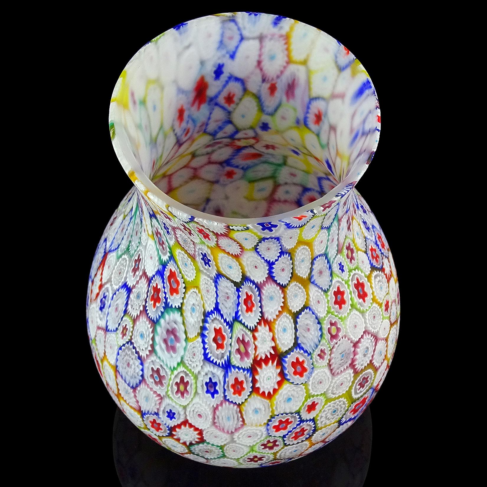 20th Century Fratelli Toso Murano Millefiori Flower Mosaic Italian Art Glass Footed Vase