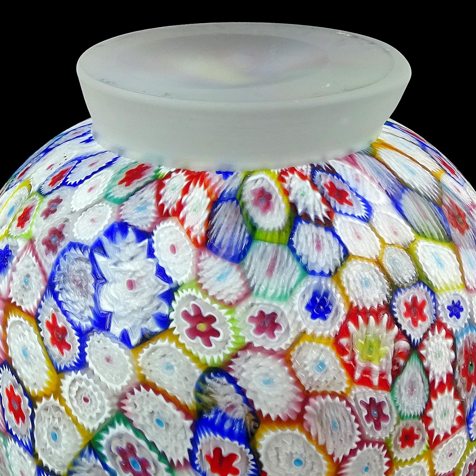 Fratelli Toso Murano Millefiori Flower Mosaic Italian Art Glass Footed Vase 3
