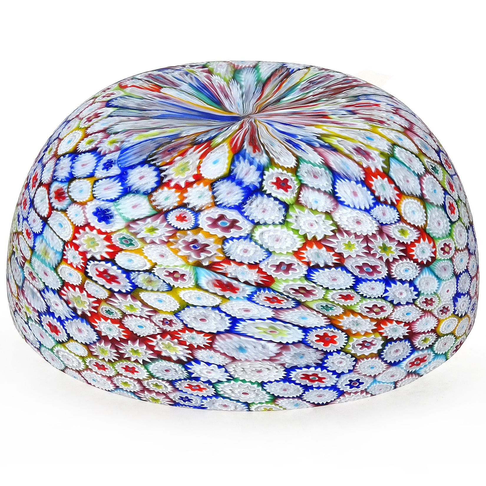 20th Century Fratelli Toso Murano Millefiori Flower Mosaic Italian Art Glass Tall Bowl Vase
