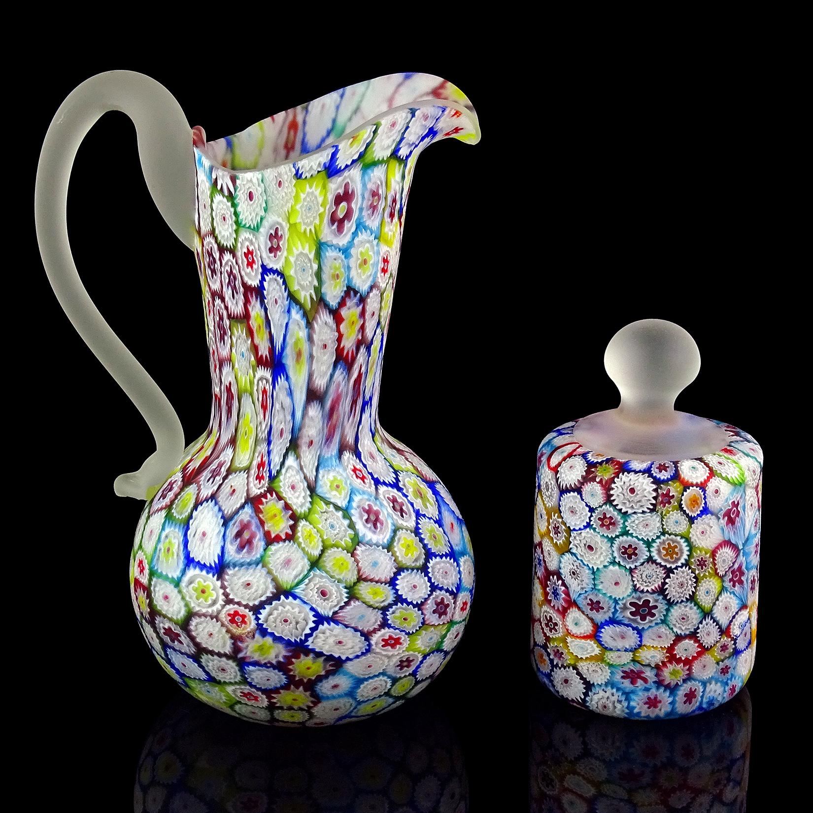 Fratelli Toso Murano Millefiori Flower Mosaic Italian Art Glass Tall Bowl Vase 2
