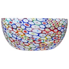 Vintage Fratelli Toso Murano Millefiori Flower Mosaic Italian Art Glass Tall Bowl Vase