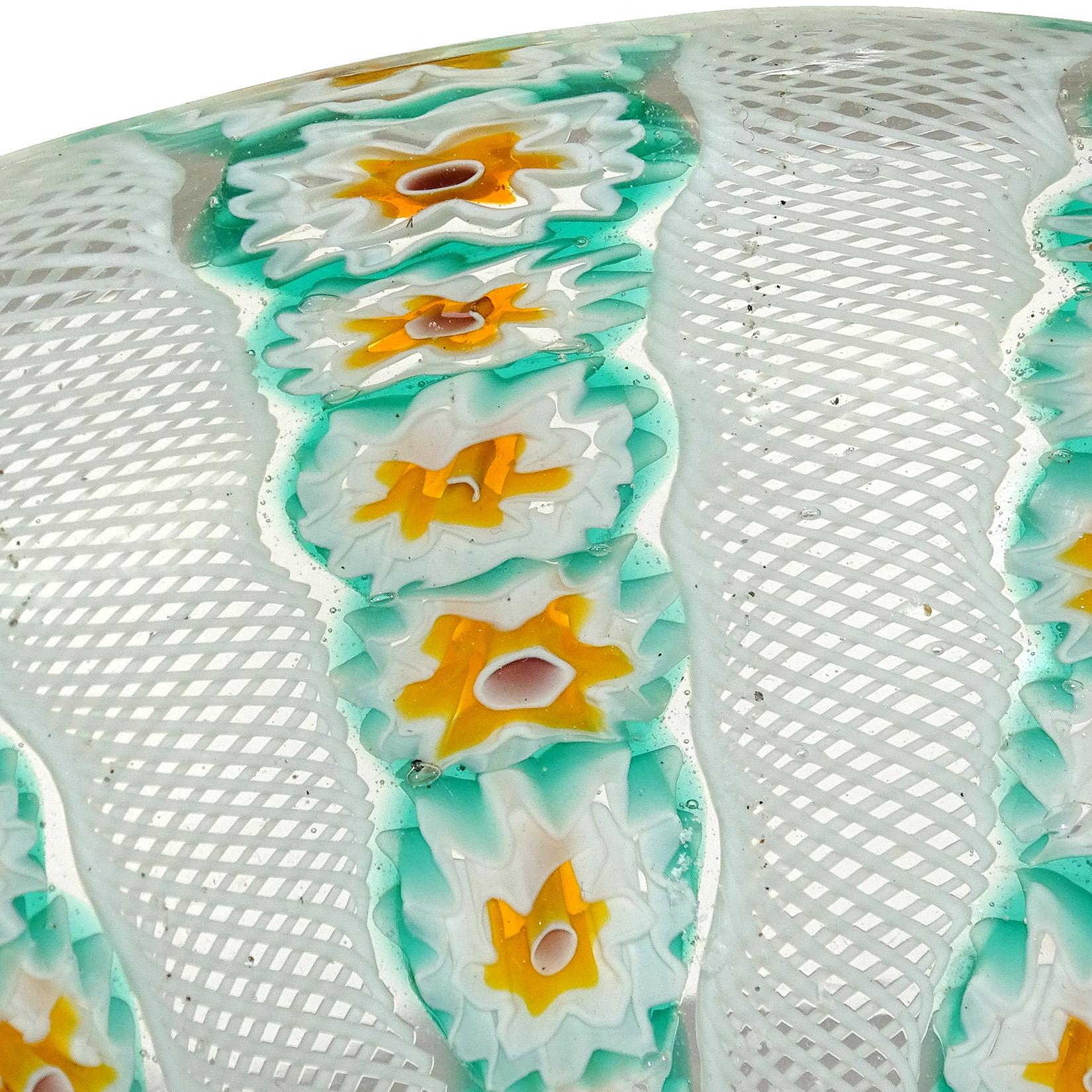20th Century Fratelli Toso Murano Millefiori Flower Ribbons Italian Art Glass Decorative Bowl For Sale