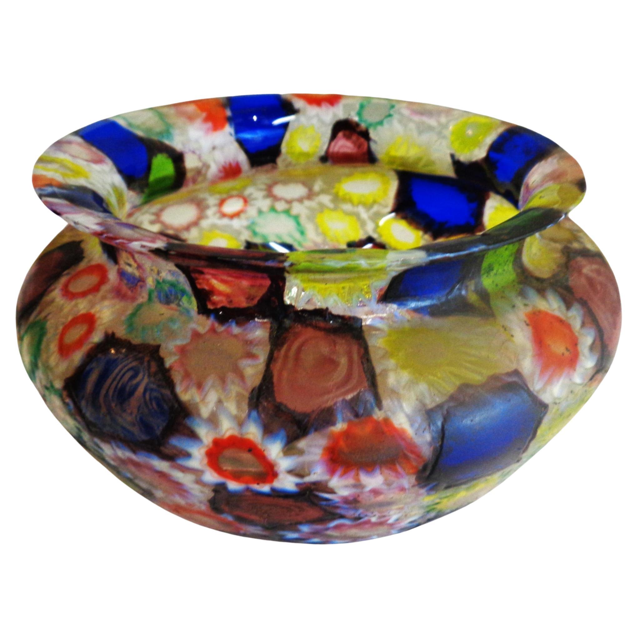 Mid-Century Modern Fratelli Toso Murano Millefiori Flower Star Mosaic Blown Glass Vase, 1950-1960