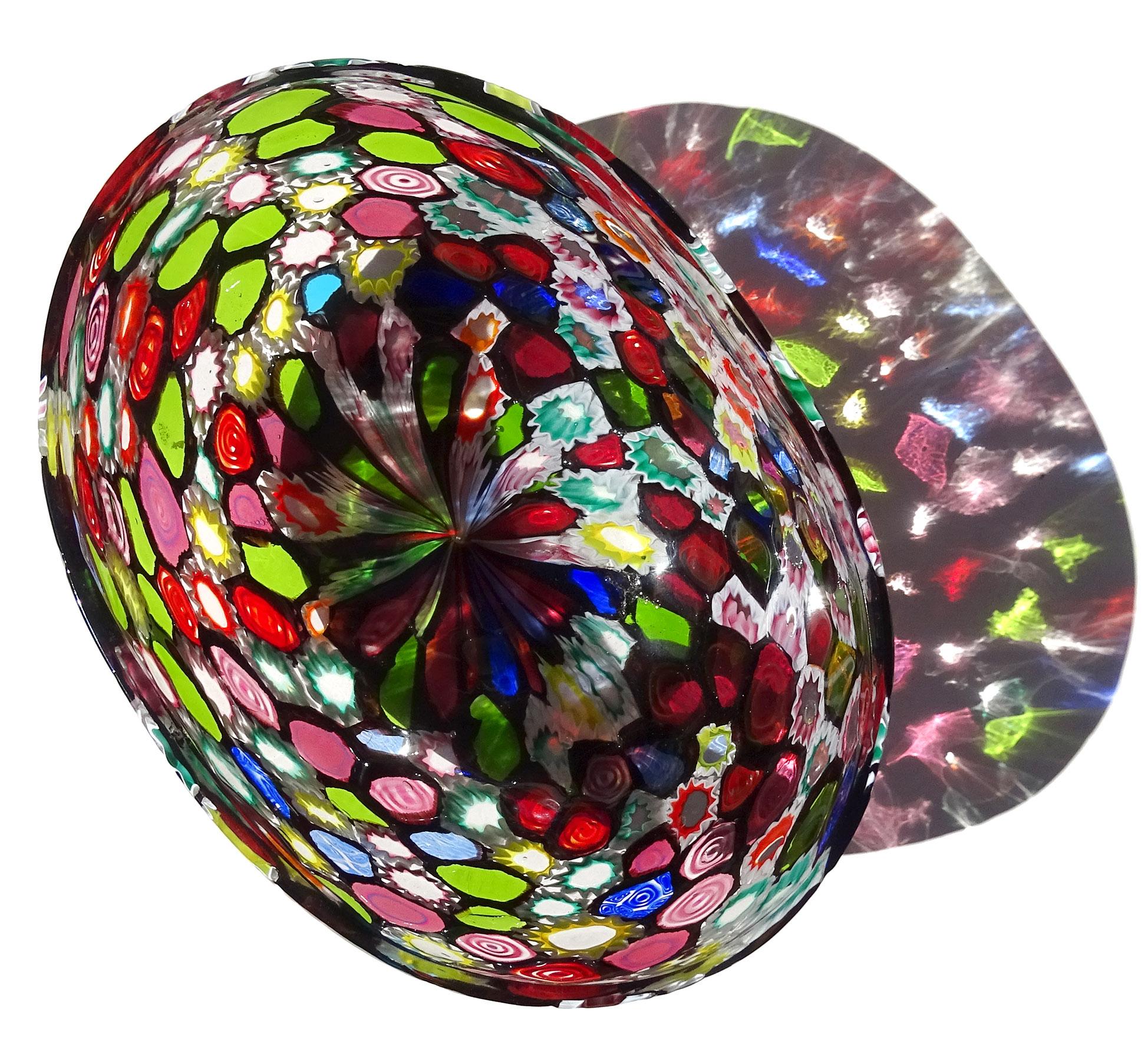 Fratelli Toso Murano Millefiori Blume Stern Mosaik Italienische Kunst Glas Schale Vase (Moderne der Mitte des Jahrhunderts) im Angebot