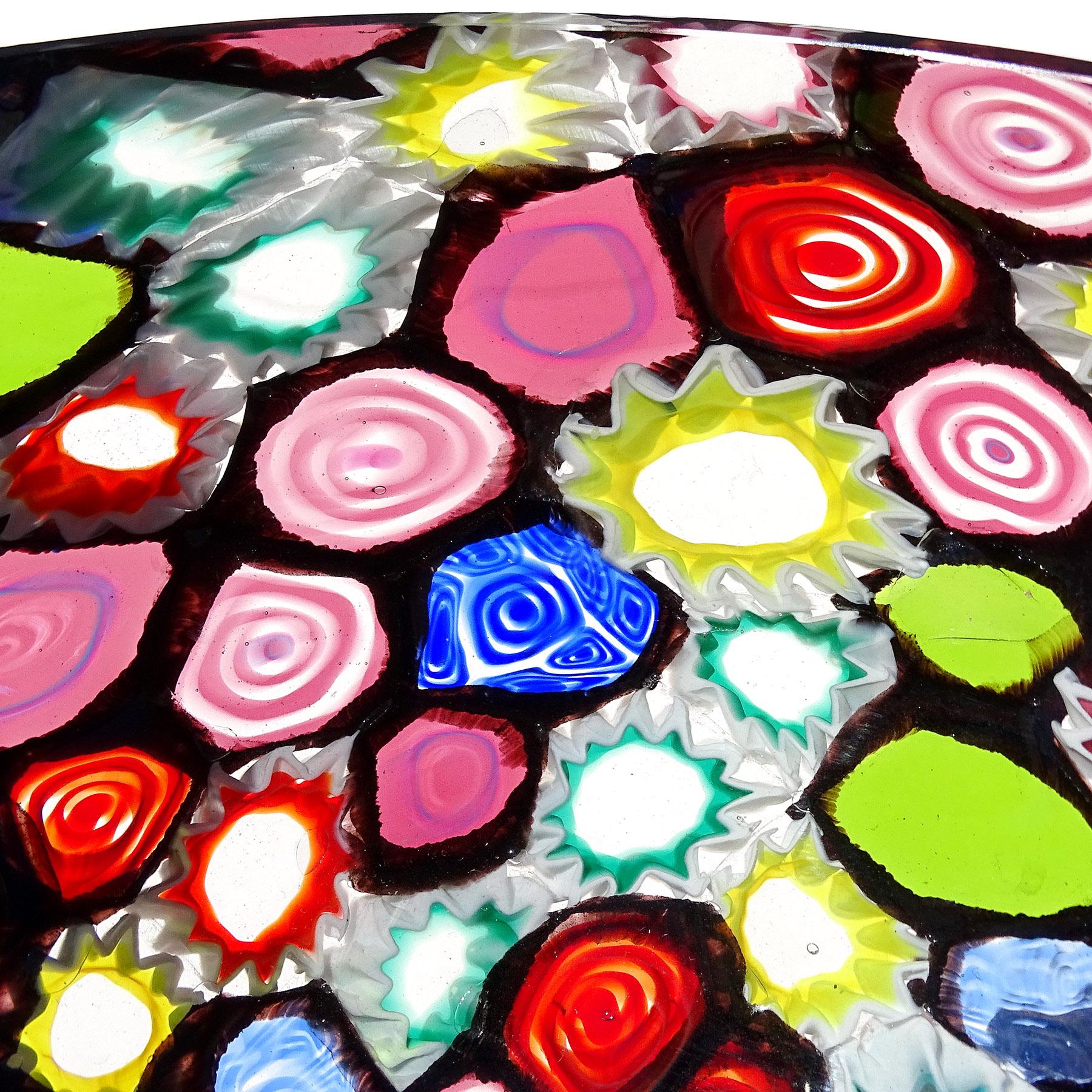 Verre d'art Bol en verre d'art italien Fratelli Toso Murano Millefiori avec mosaïque d'étoiles de fleurs en vente