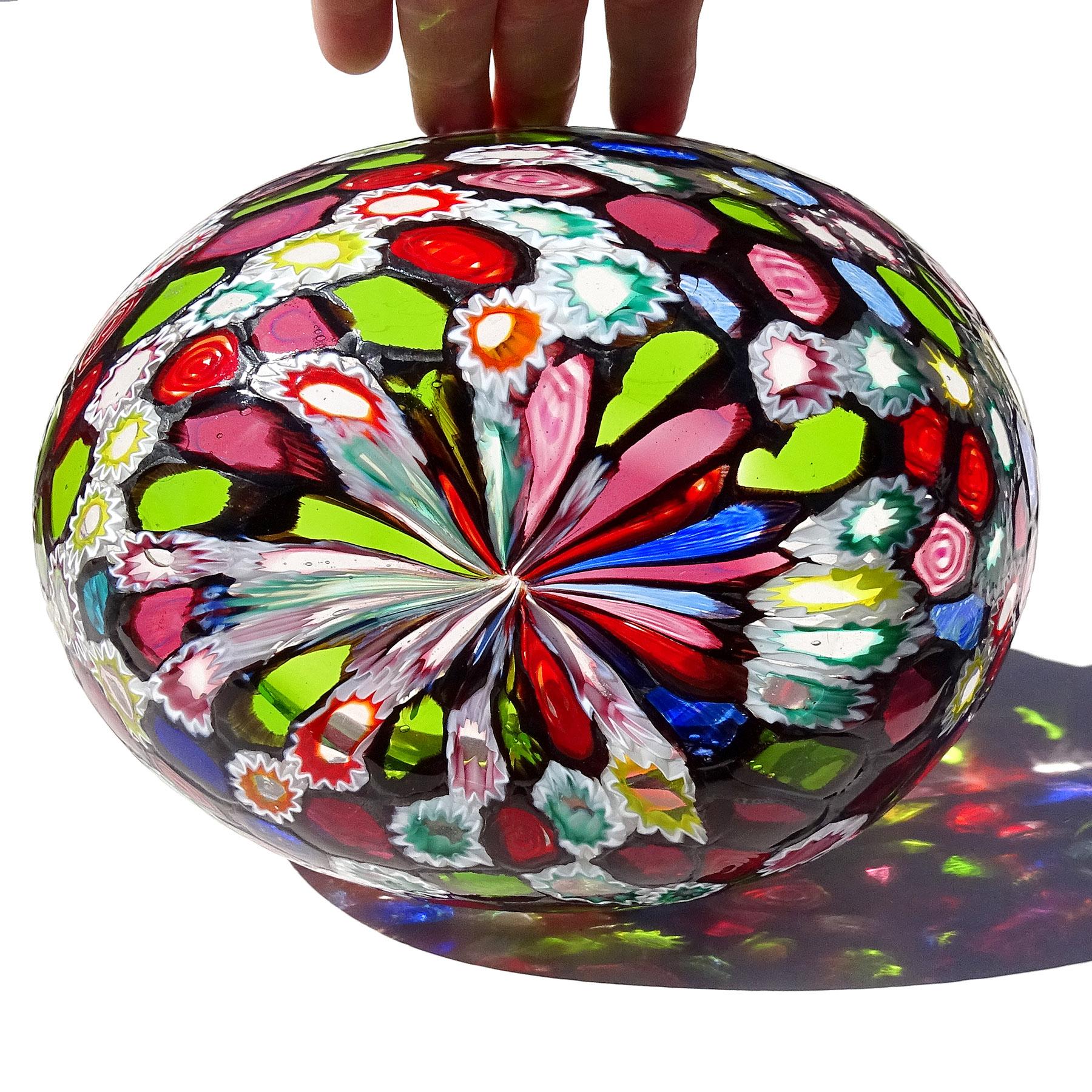 Fratelli Toso Murano Millefiori Flower Star Mosaic Italian Art Glass Bowl Vase For Sale 4