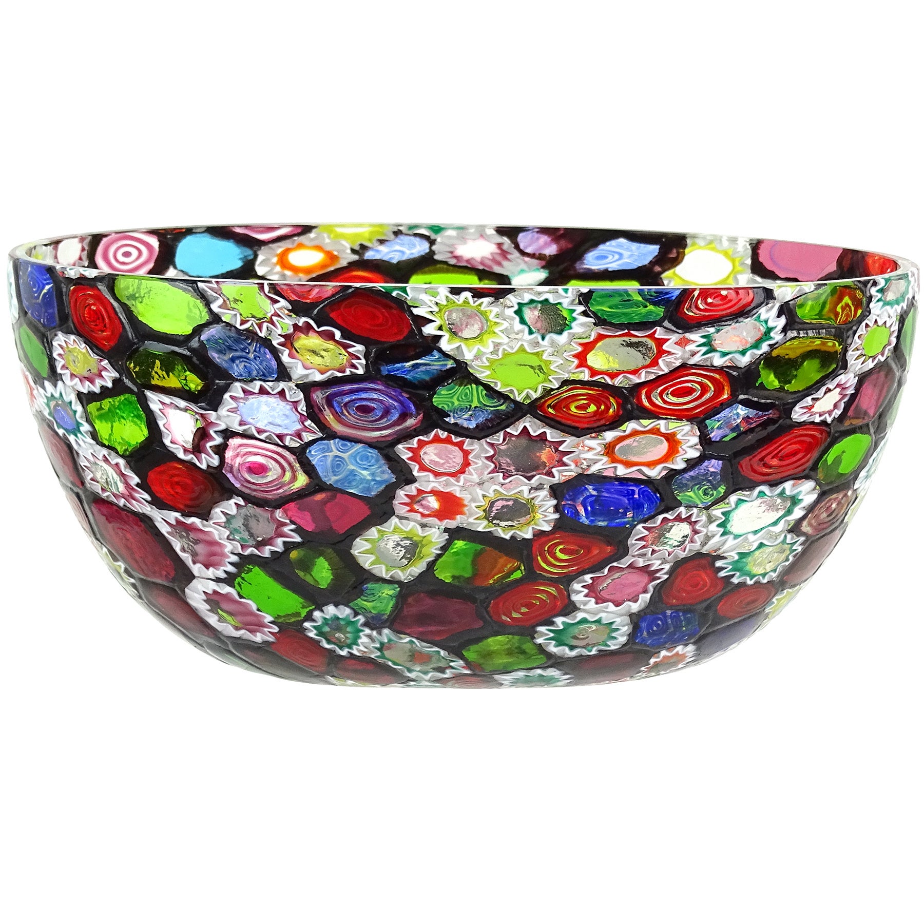 Fratelli Toso Murano Millefiori Flower Star Mosaic Italian Art Glass Bowl Vase For Sale