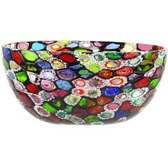 Bol en verre d'art italien Fratelli Toso Murano Millefiori avec mosaïque d'étoiles de fleurs