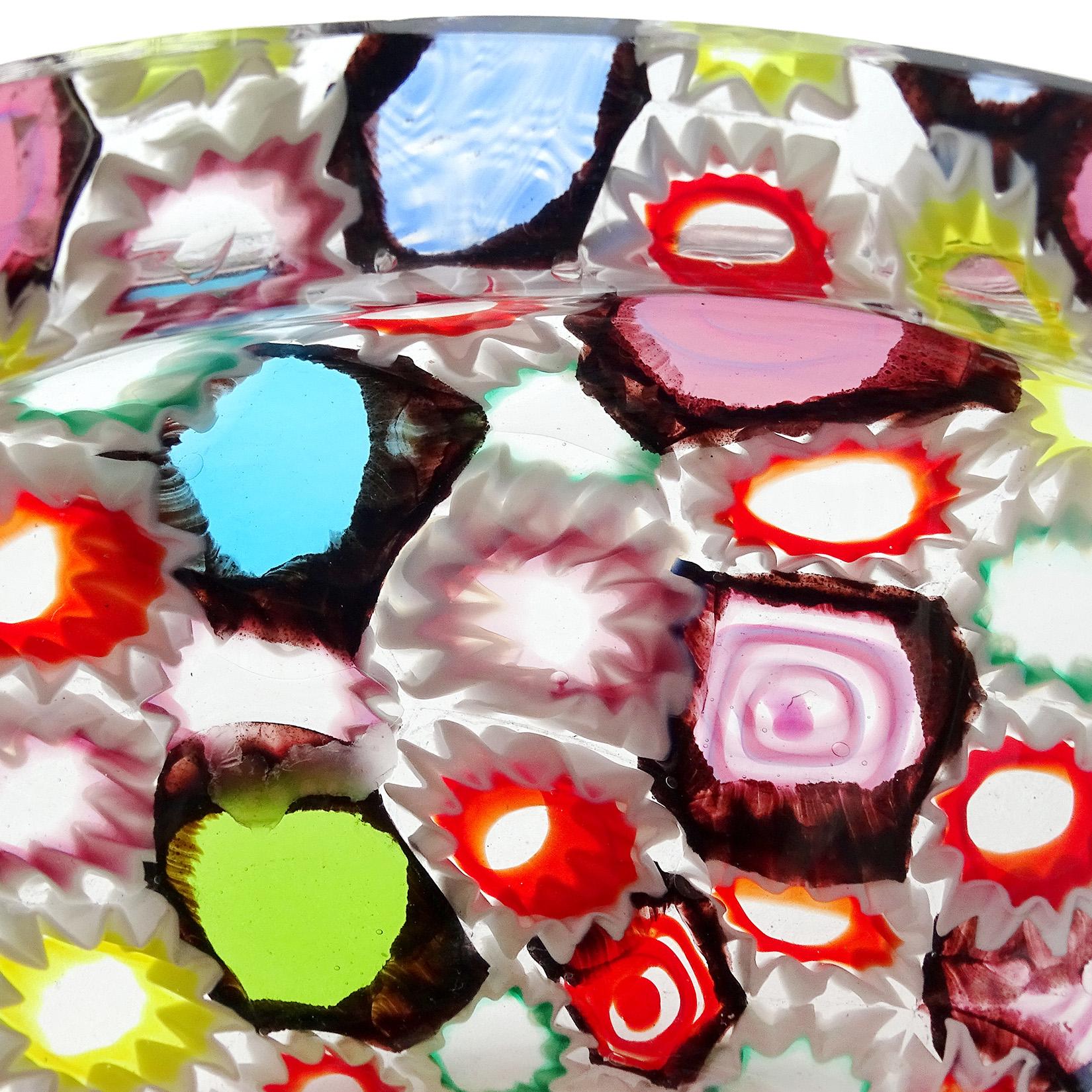 Hand-Crafted Fratelli Toso Murano Millefiori Flower Star Mosaic Italian Art Glass Candy Bowl
