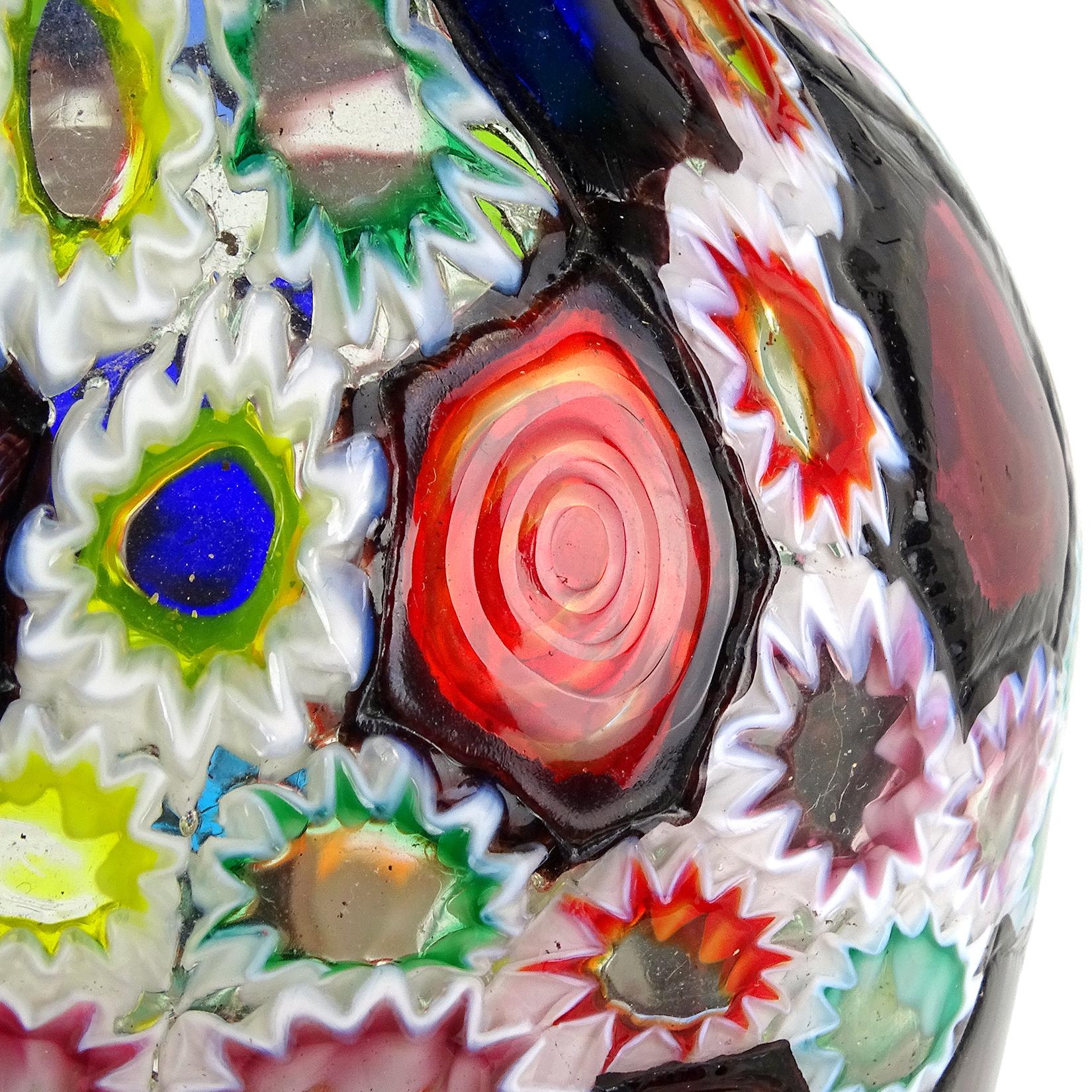 Fratelli Toso Murano Millefiori Flower Star Mosaic Italian Art Glass Flower Vase In Good Condition In Kissimmee, FL