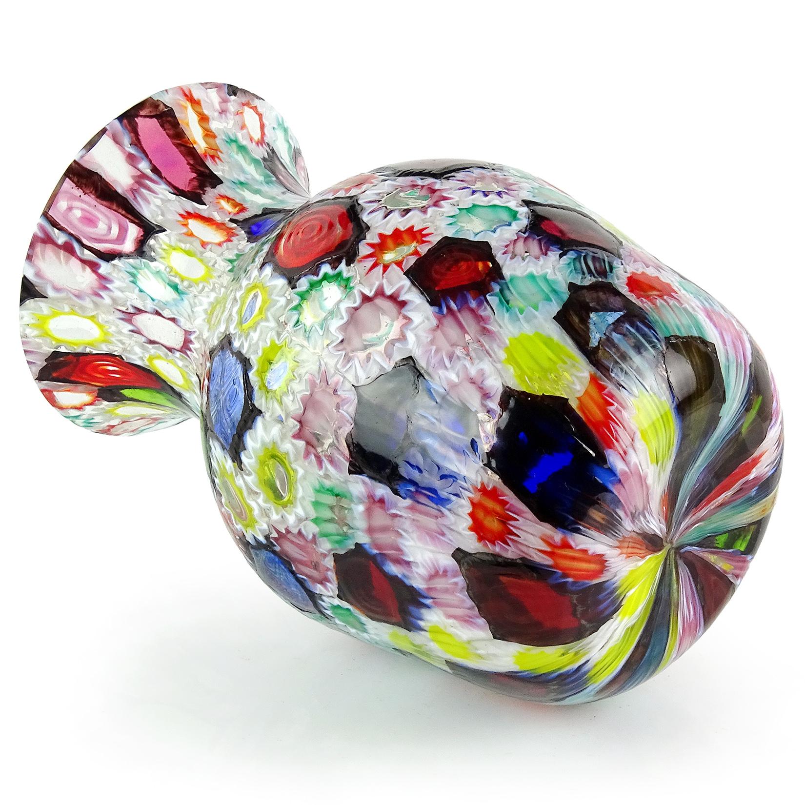20th Century Fratelli Toso Murano Millefiori Flower Star Mosaic Italian Art Glass Flower Vase