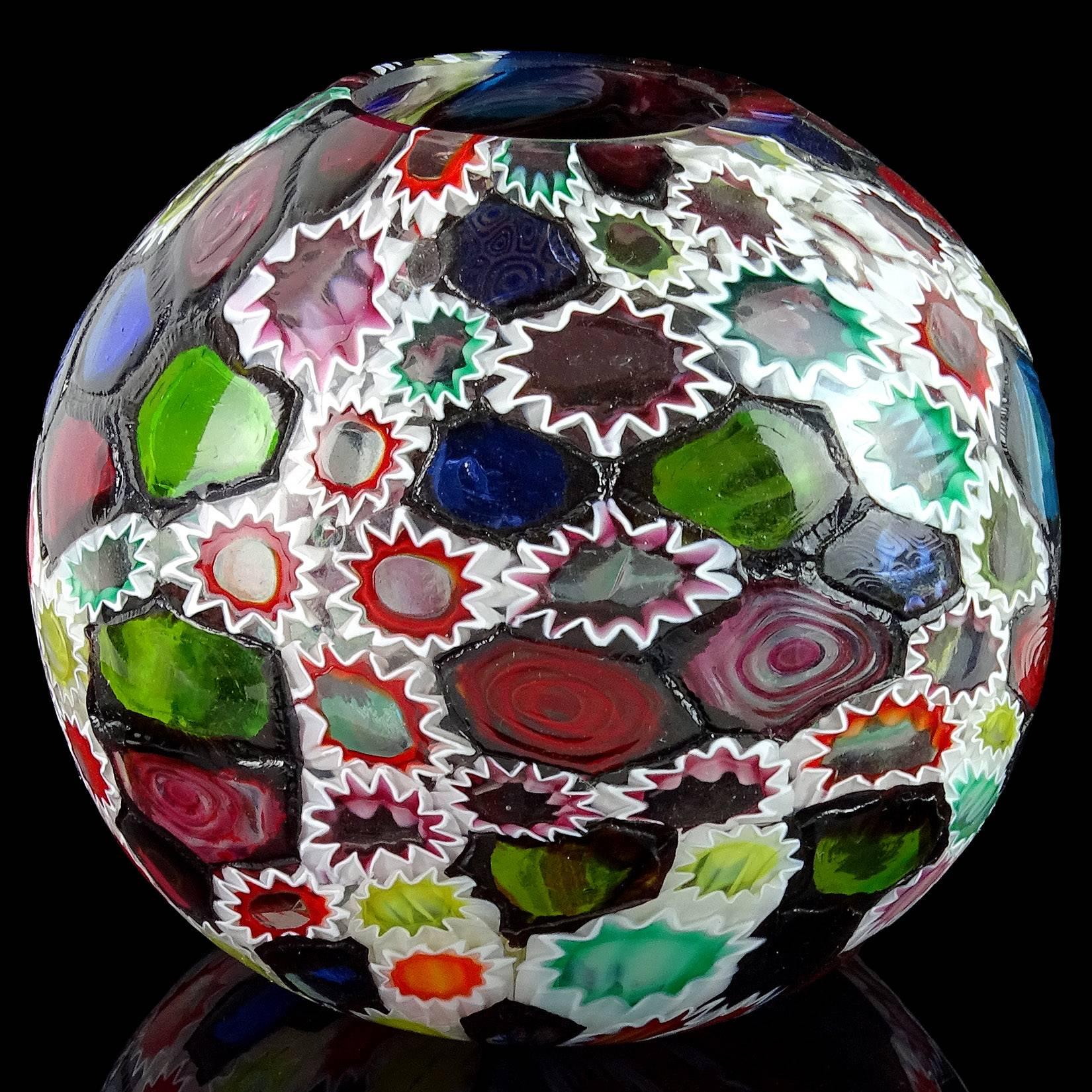 Fratelli Toso Murano Millefiori Flower Star Mosaic Italian Art Glass Flower Vase 1