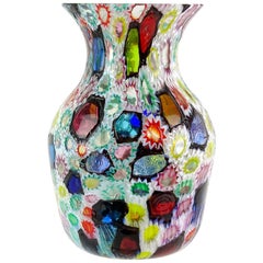 Fratelli Toso Murano Millefiori Flower Star Mosaic Italian Art Glass Flower Vase