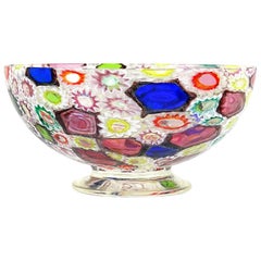 Fratelli Toso Murano Millefiori Flower Star Mosaic Italian Art Glass Footed Bowl