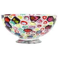Fratelli Toso Murano Millefiori Flower Star Mosaic Italian Art Glass Footed Bowl