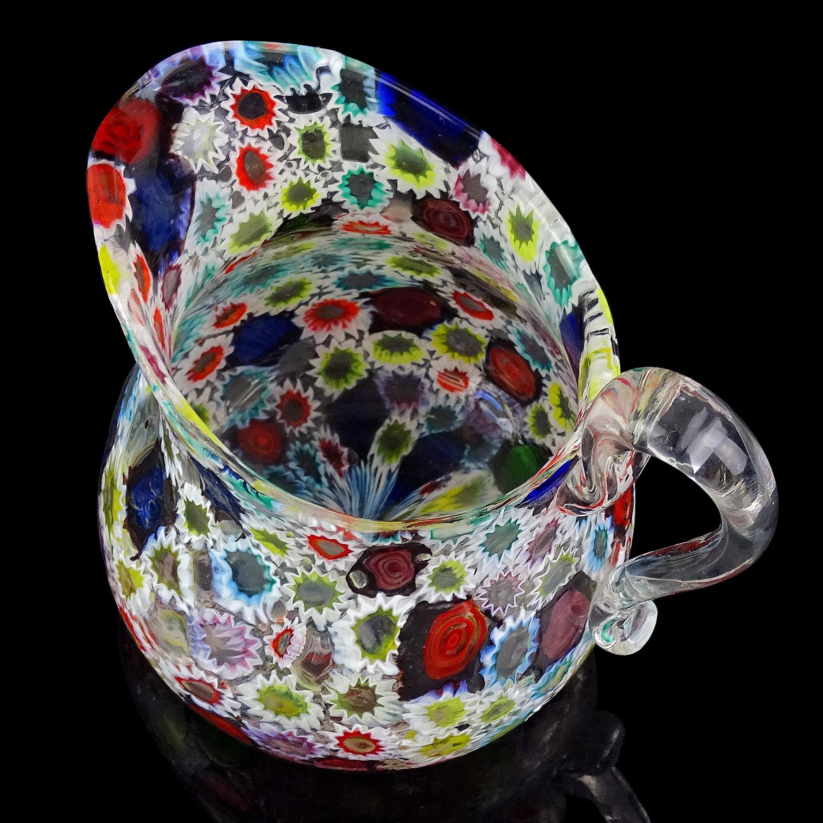 Fratelli Toso Murano Millefiori Flower Star Mosaic Italian Art Glass Pitcher For Sale 6