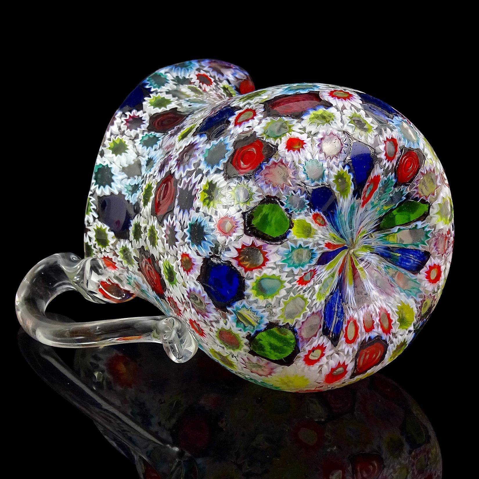 Fratelli Toso Murano Millefiori Flower Star Mosaic Italian Art Glass Pitcher For Sale 7
