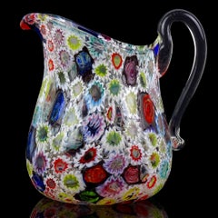 Fratelli Toso Jarra de cristal artístico italiano con mosaico de estrellas y flores Millefiori de Murano