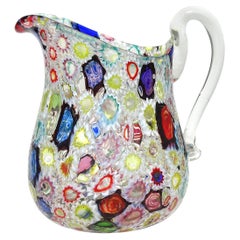 Fratelli Toso Jarra de cristal artístico italiano con mosaico de estrellas y flores Millefiori de Murano