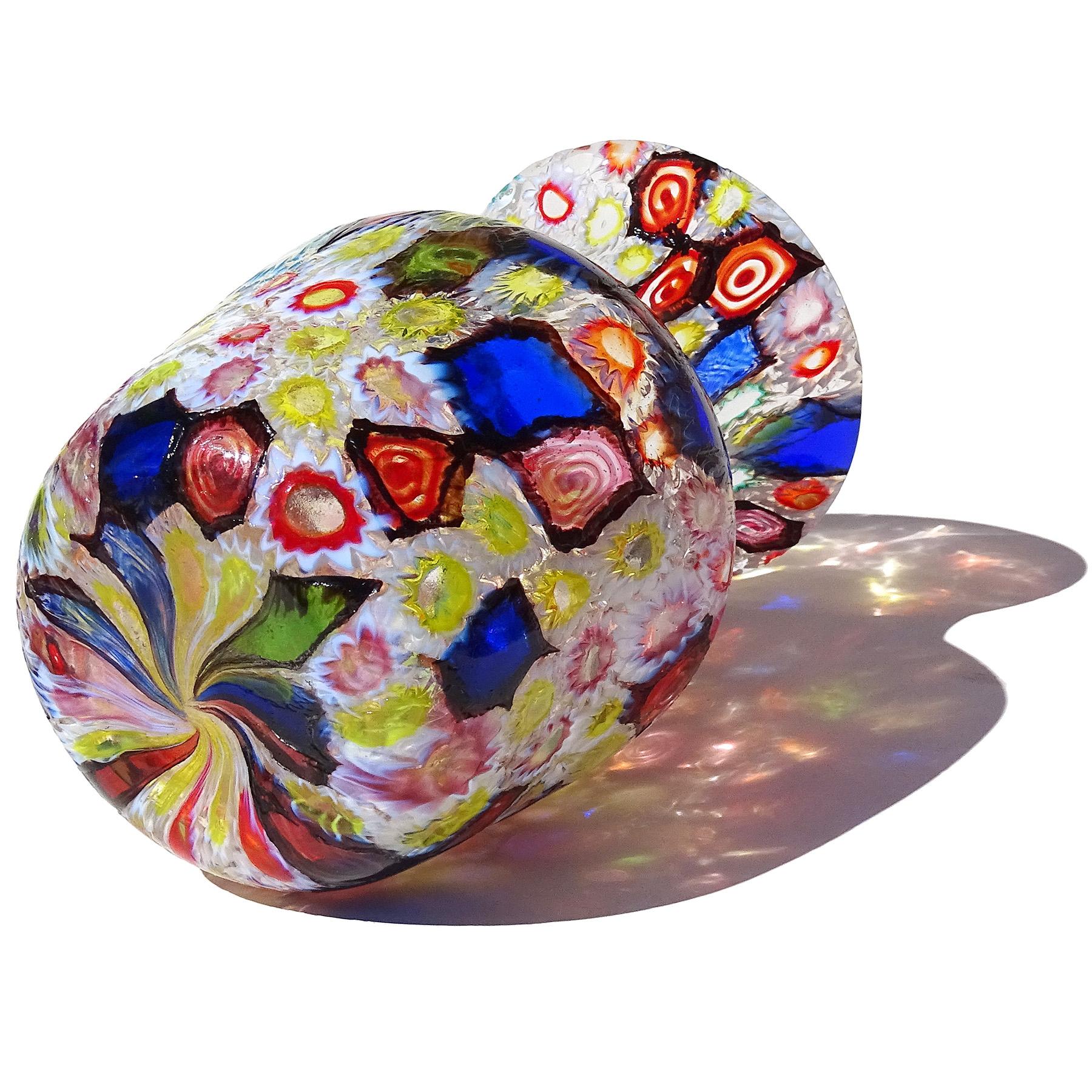 Fratelli Toso Murano Millefiori Flower Star Opal Mosaic Italian Art Glass Vase For Sale 4