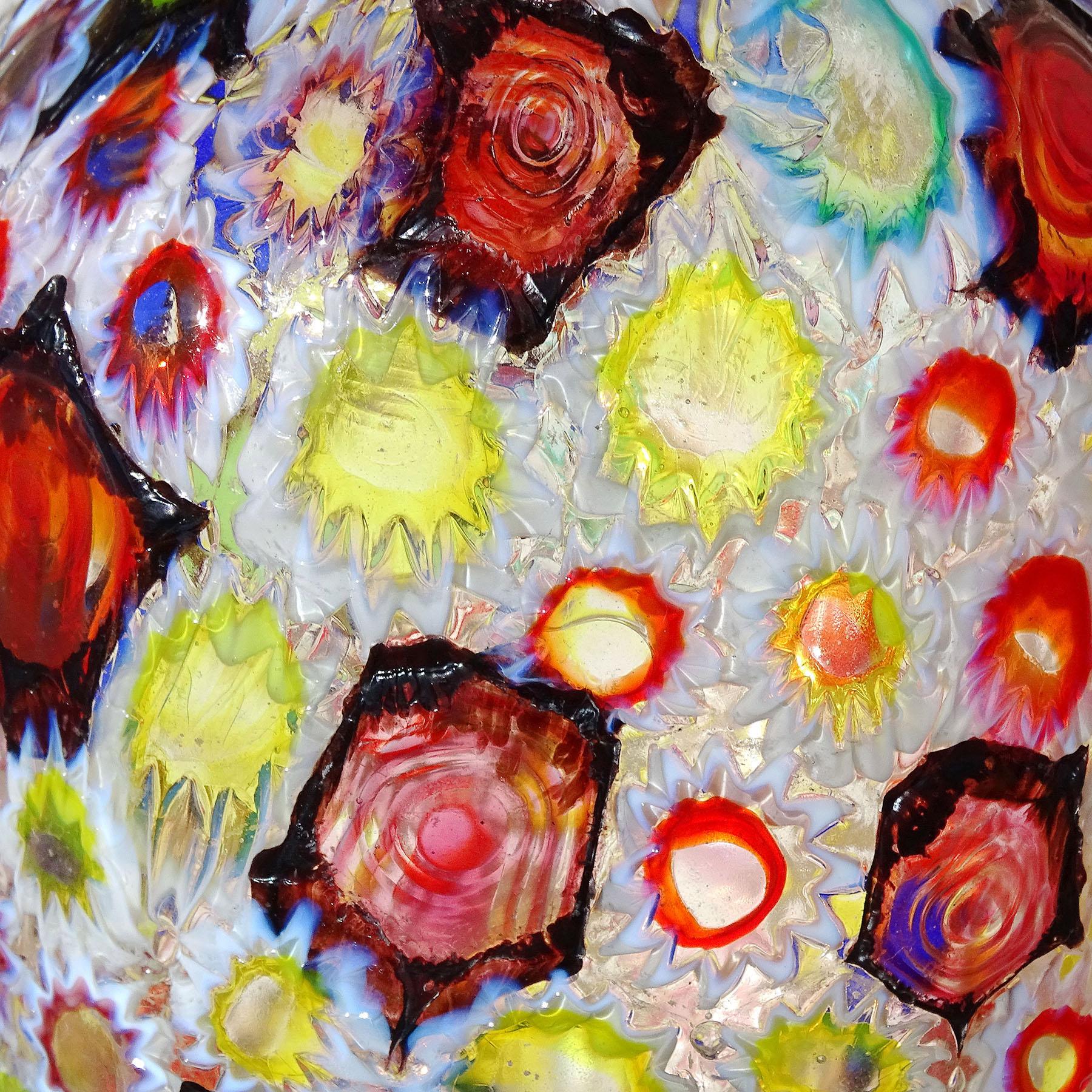 Fratelli Toso Murano Millefiori Blume Stern Opal Mosaik Italienische Kunst Glas Vase im Angebot 3