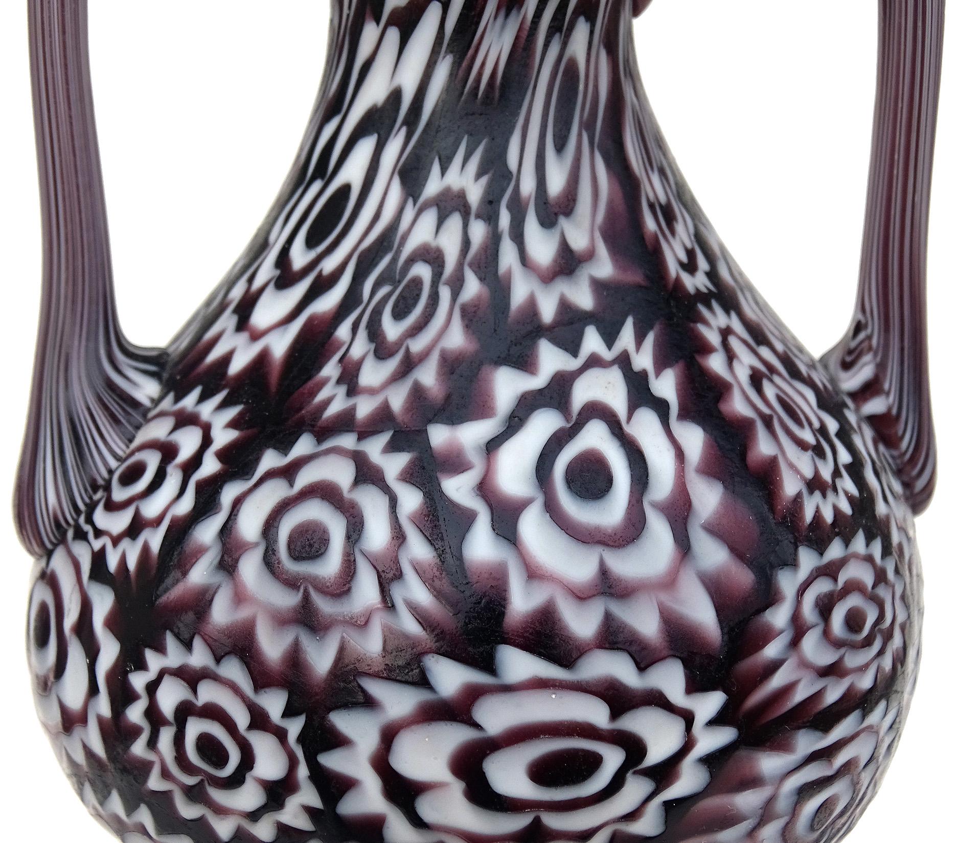 Art Nouveau Fratelli Toso Murano Millefiori Flowers Antique Italian Art Glass Cabinet Vase