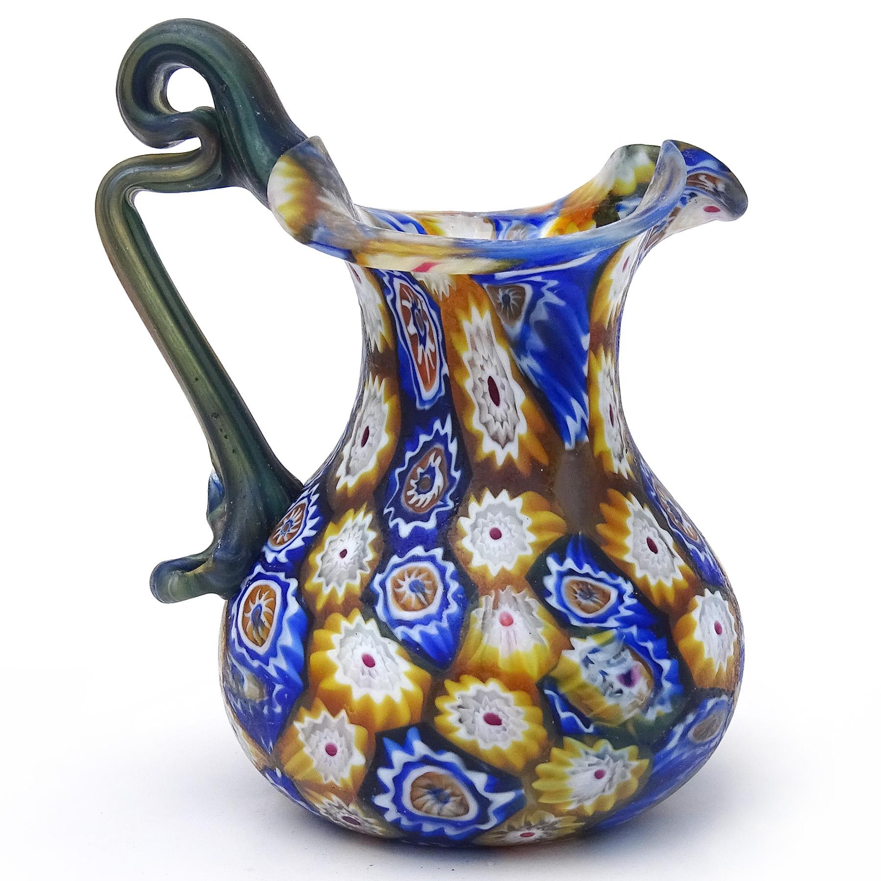 Art nouveau Vase à fleurs pour meuble de rangement, en verre d'art de Murano italien ancien Millefiori de Fratelli Toso en vente