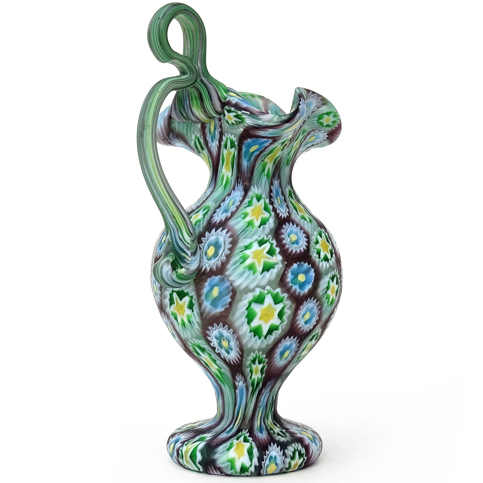 Hand-Crafted Fratelli Toso Murano Millefiori Flowers Antique Italian Art Glass Cabinet Vase