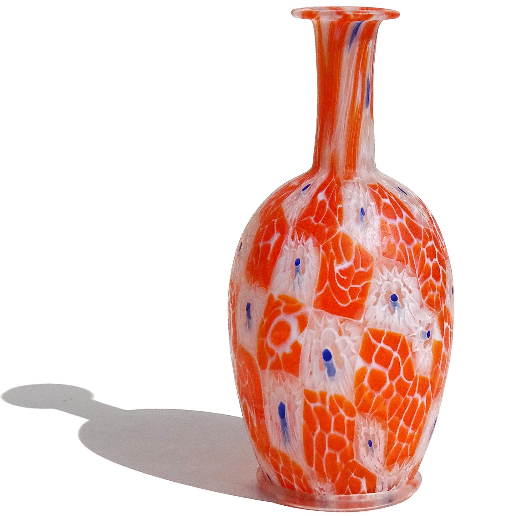 Fratelli Toso Murano Millefiori Flowers Antique Italian Art Glass Cabinet Vase In Good Condition In Kissimmee, FL