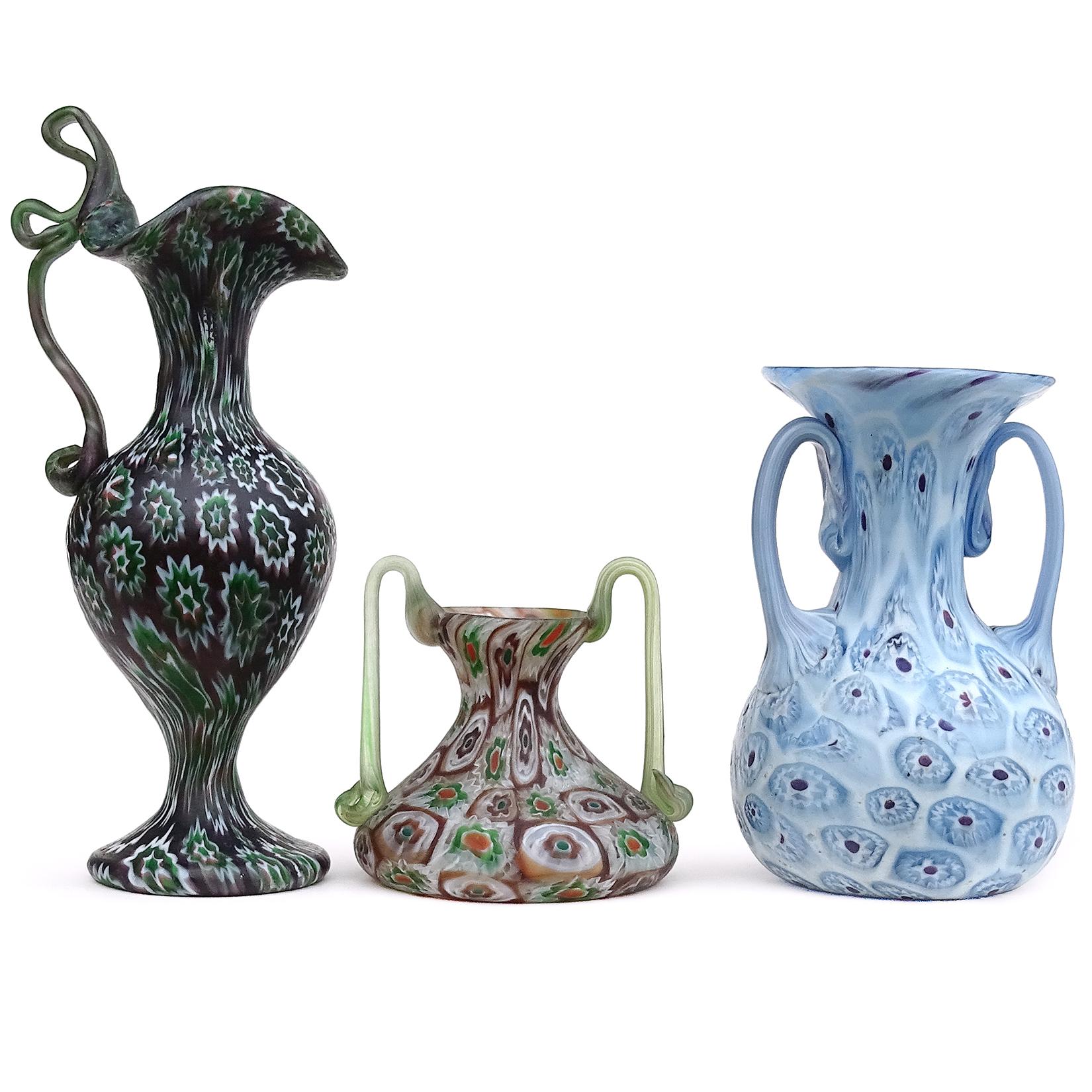 20th Century Fratelli Toso Murano Millefiori Flowers Antique Italian Art Glass Cabinet Vase