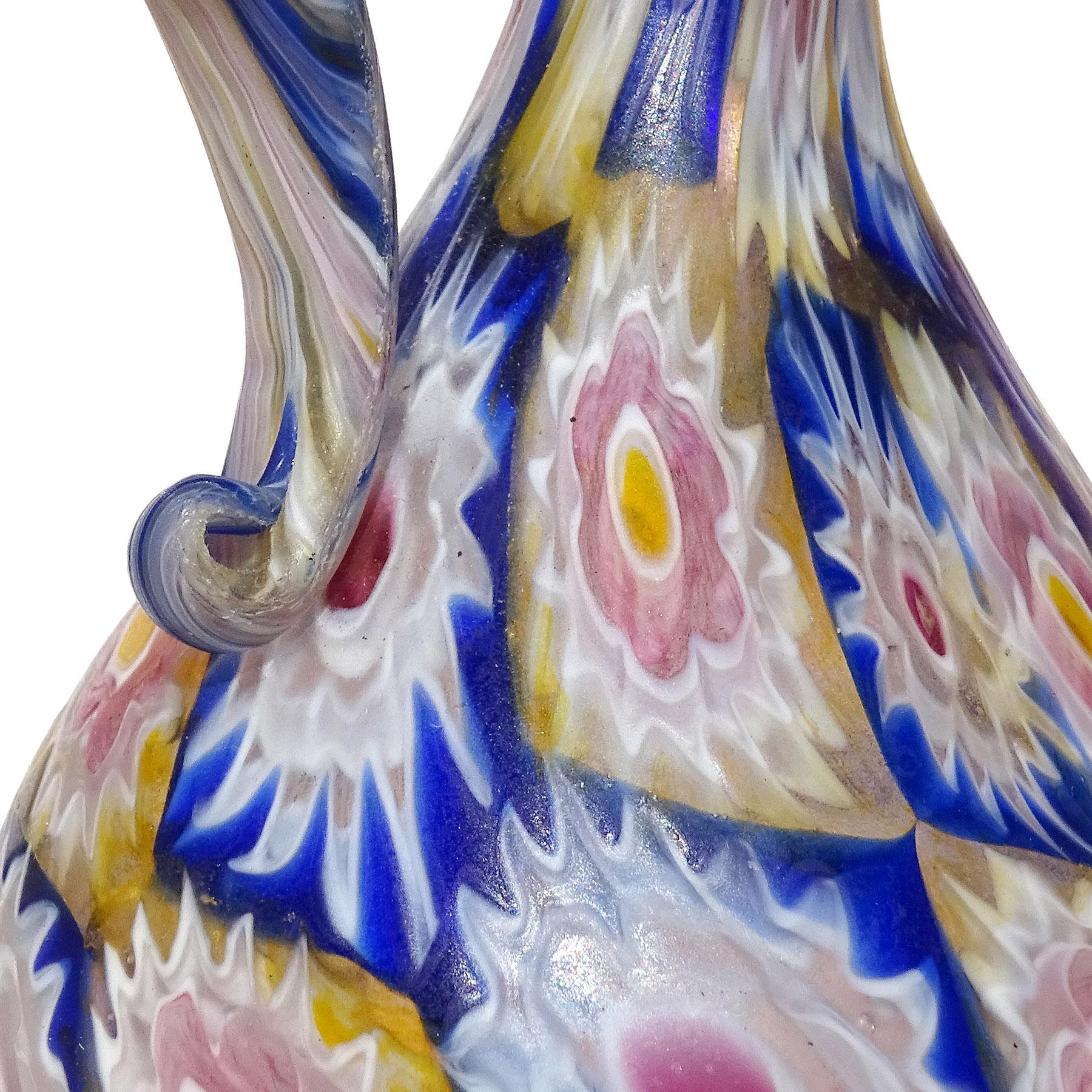 20th Century Fratelli Toso Murano Millefiori Flowers Antique Italian Art Glass Cabinet Vase For Sale
