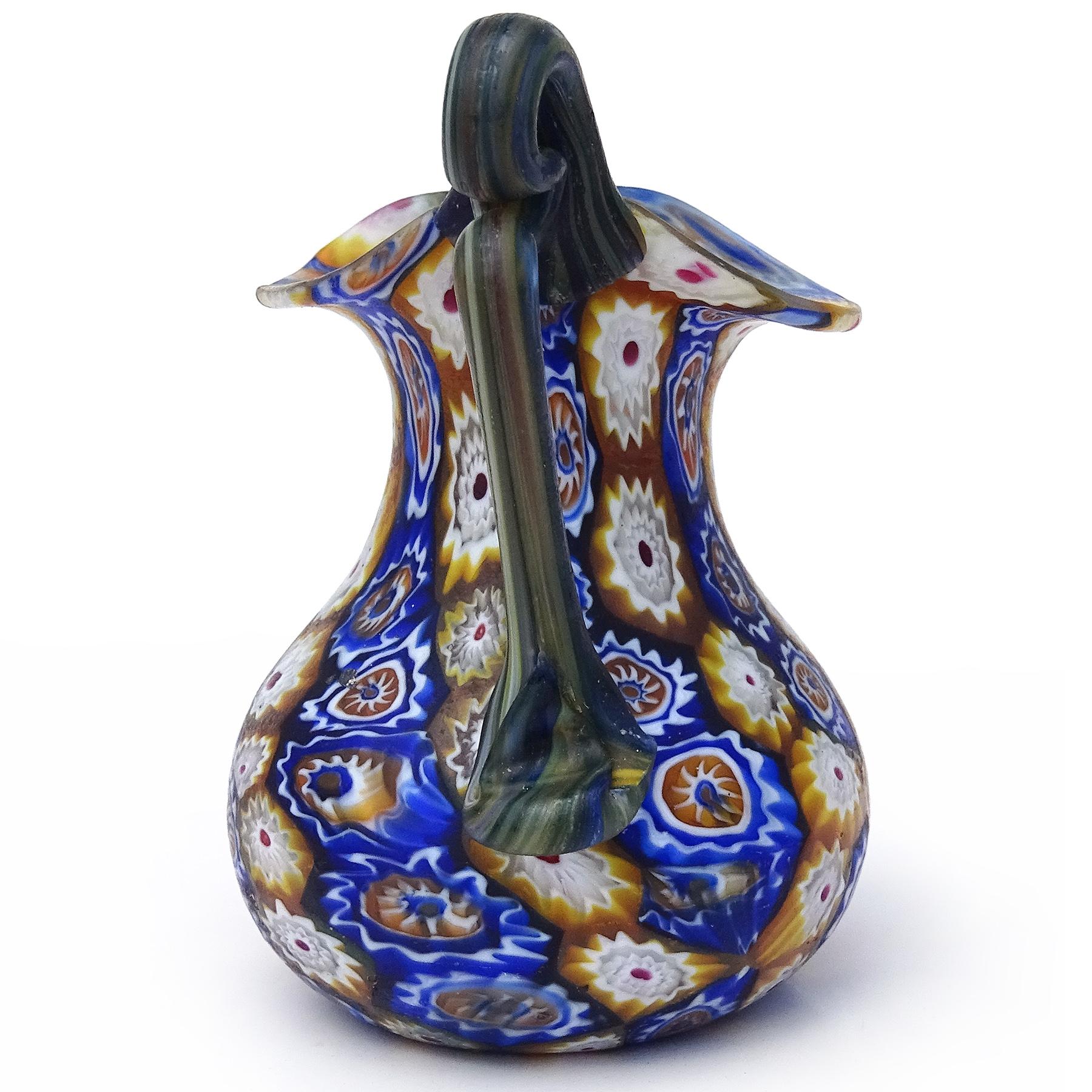 Verre d'art Vase à fleurs pour meuble de rangement, en verre d'art de Murano italien ancien Millefiori de Fratelli Toso en vente